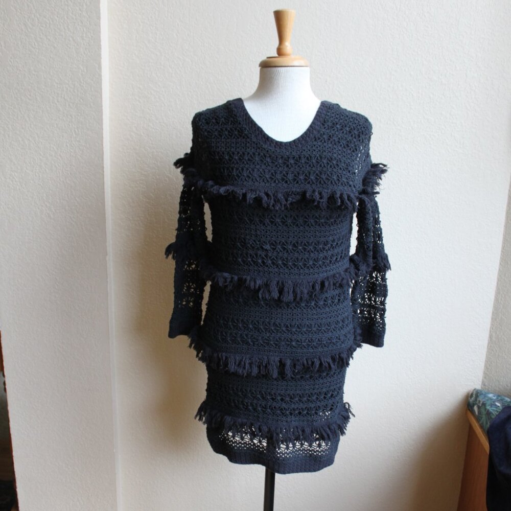 Volcom Stone Row Collection Long SLeeve Back V Black Crochet Mini Dress S